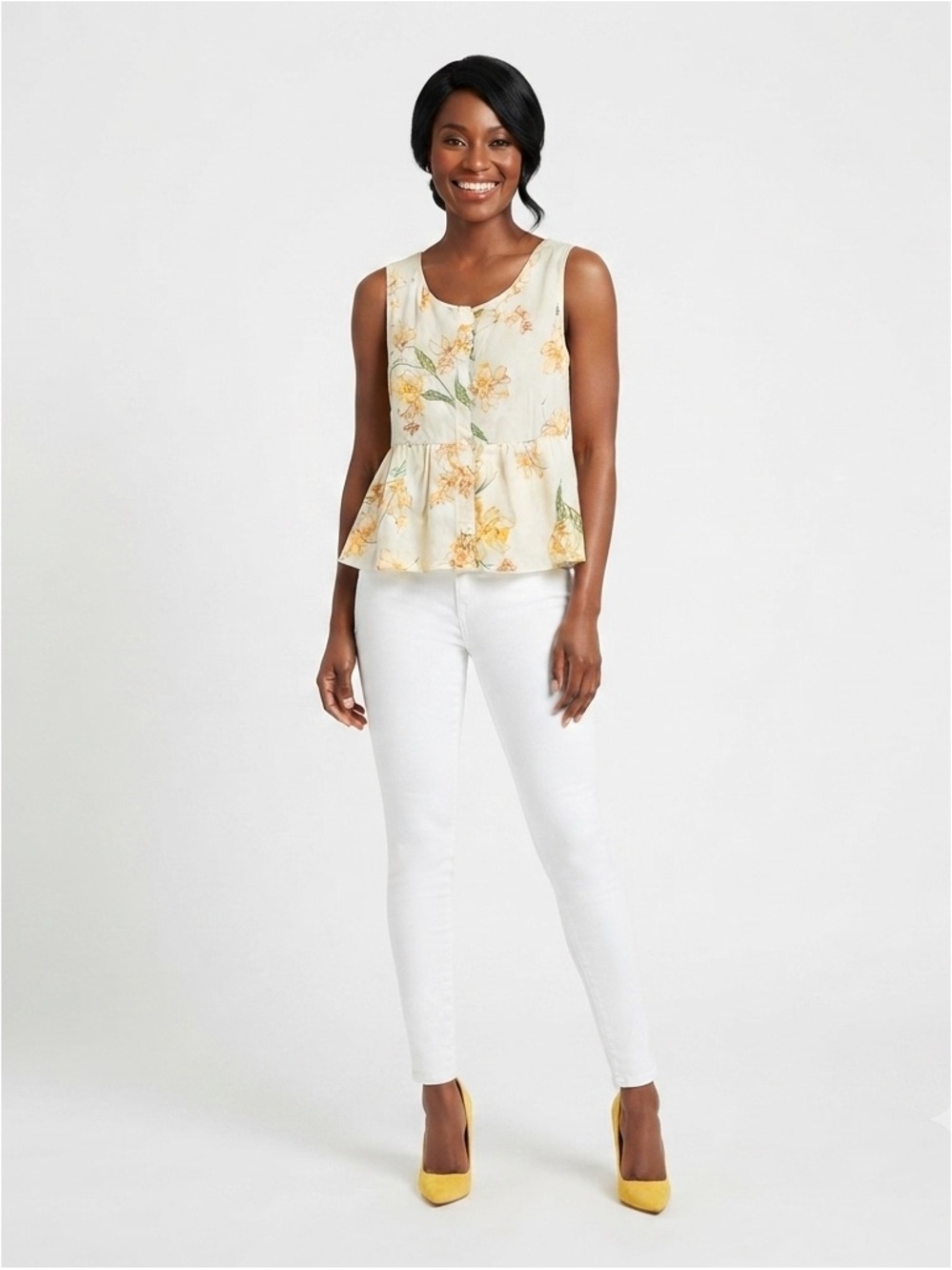 Rachel Rachel Roy Floral Linen Peplum Tank Top Size Small